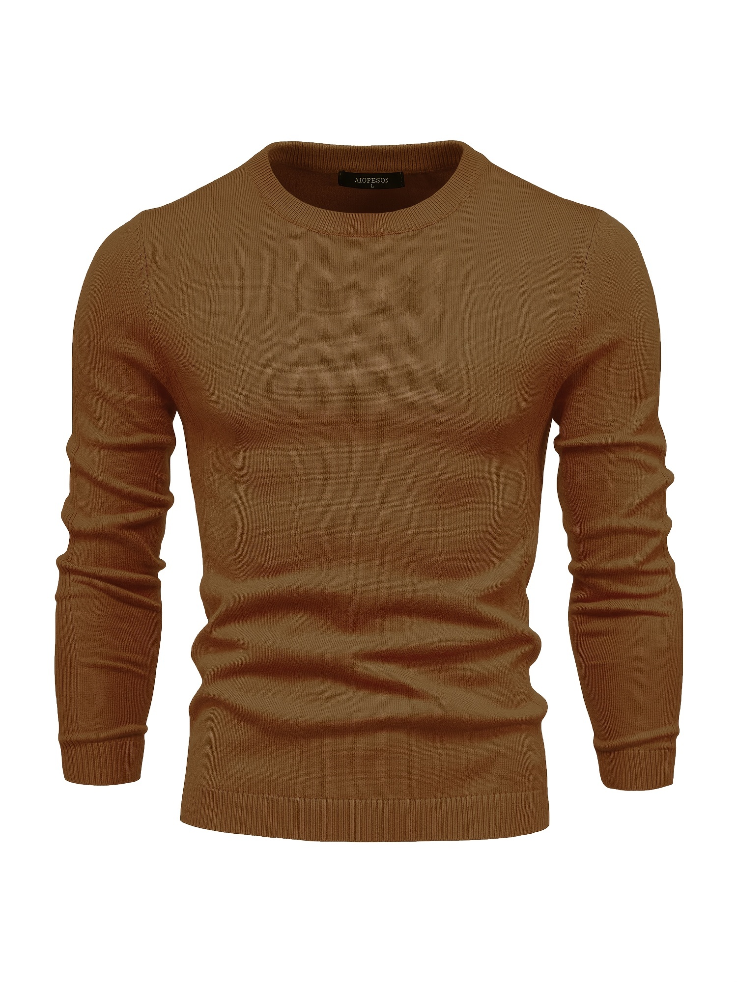 mens solid color crew neck slim fit knit sweater details 57