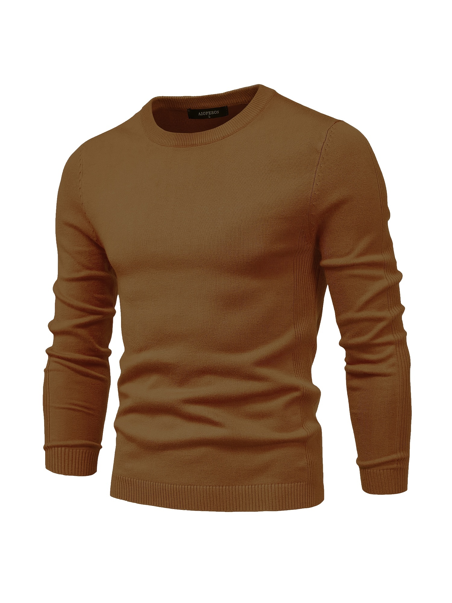 mens solid color crew neck slim fit knit sweater details 59