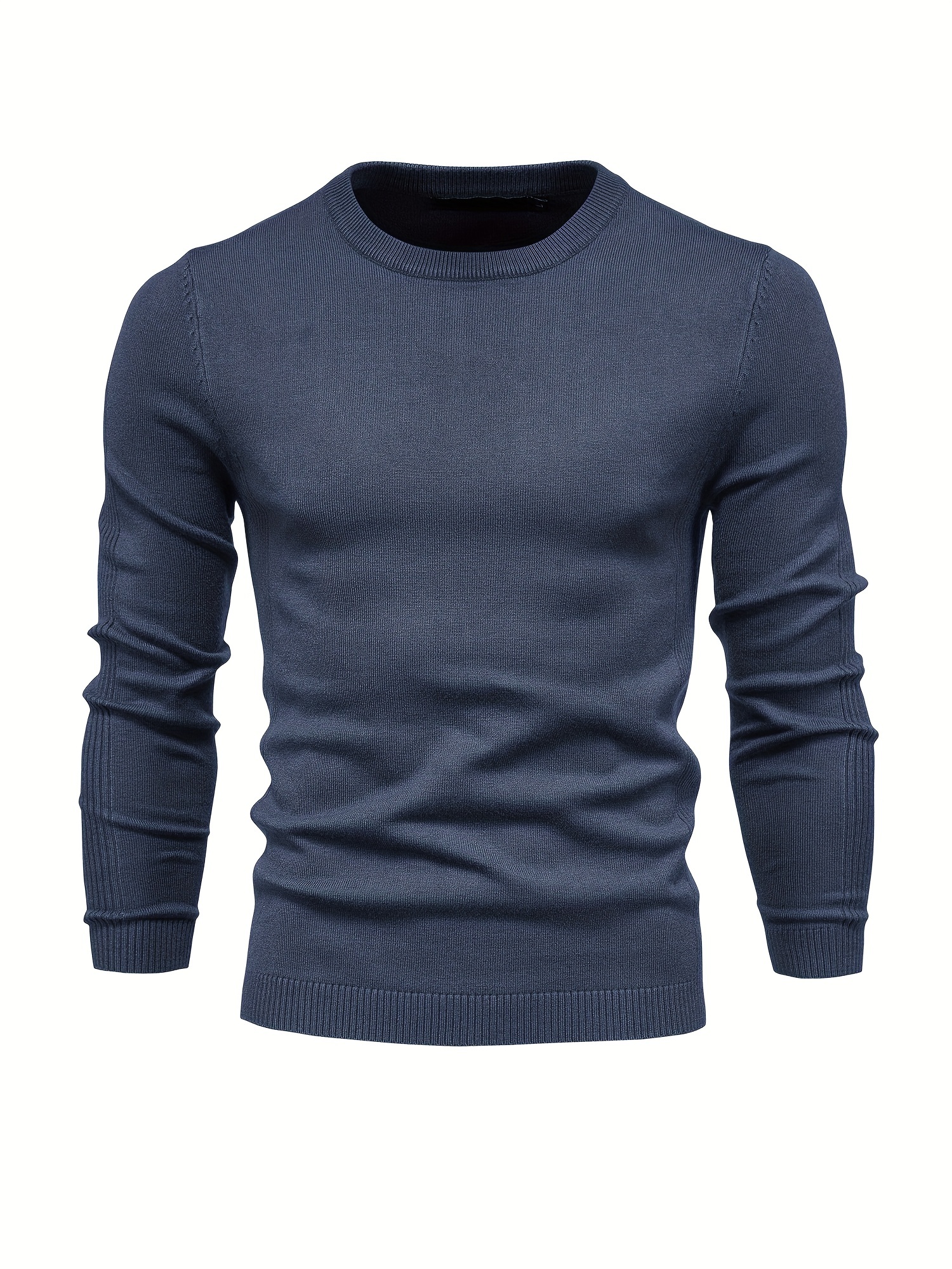 mens solid color crew neck slim fit knit sweater details 62