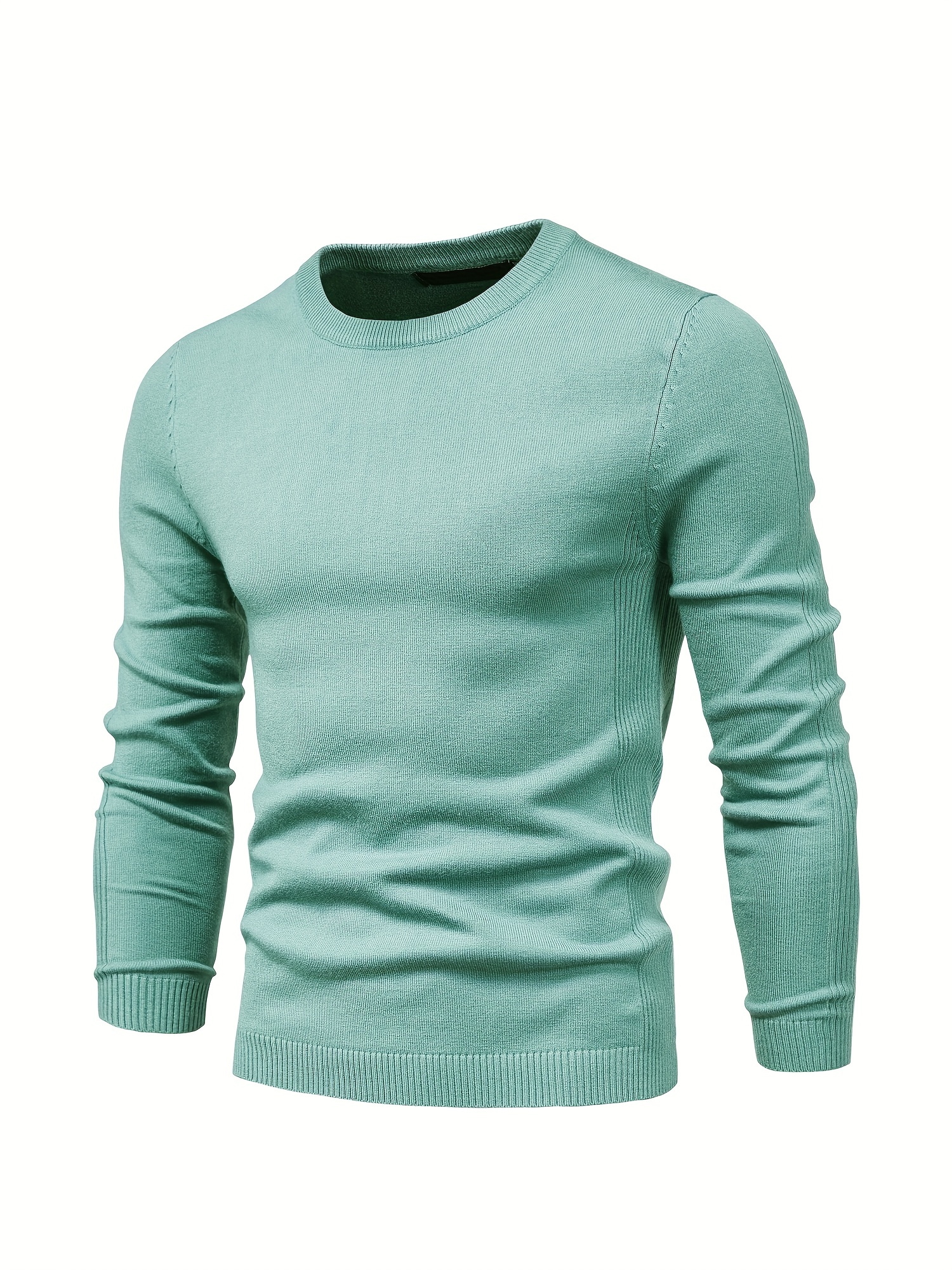 mens solid color crew neck slim fit knit sweater details 68