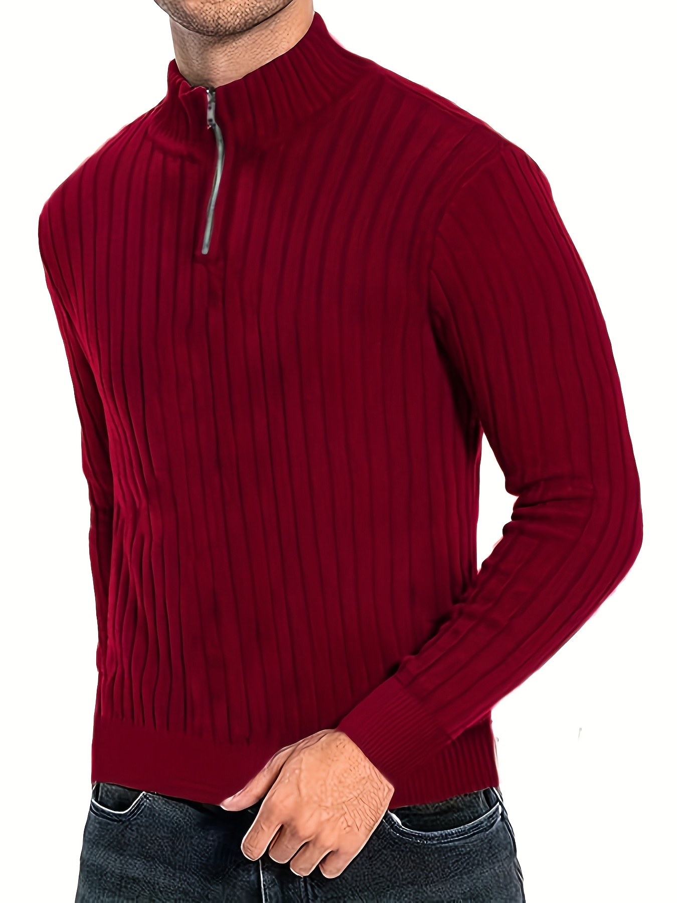 mens stand collar solid knit sweater mens casual lapel slightly stretch v neck pullover sweater for men winter fall details 10