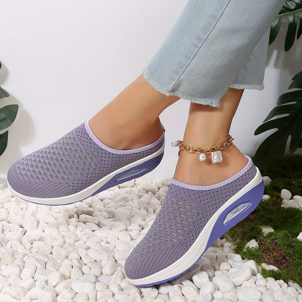 womens breathable mesh mule sneakers casual slip on air cushion shoes comfy arch support shoes details 1