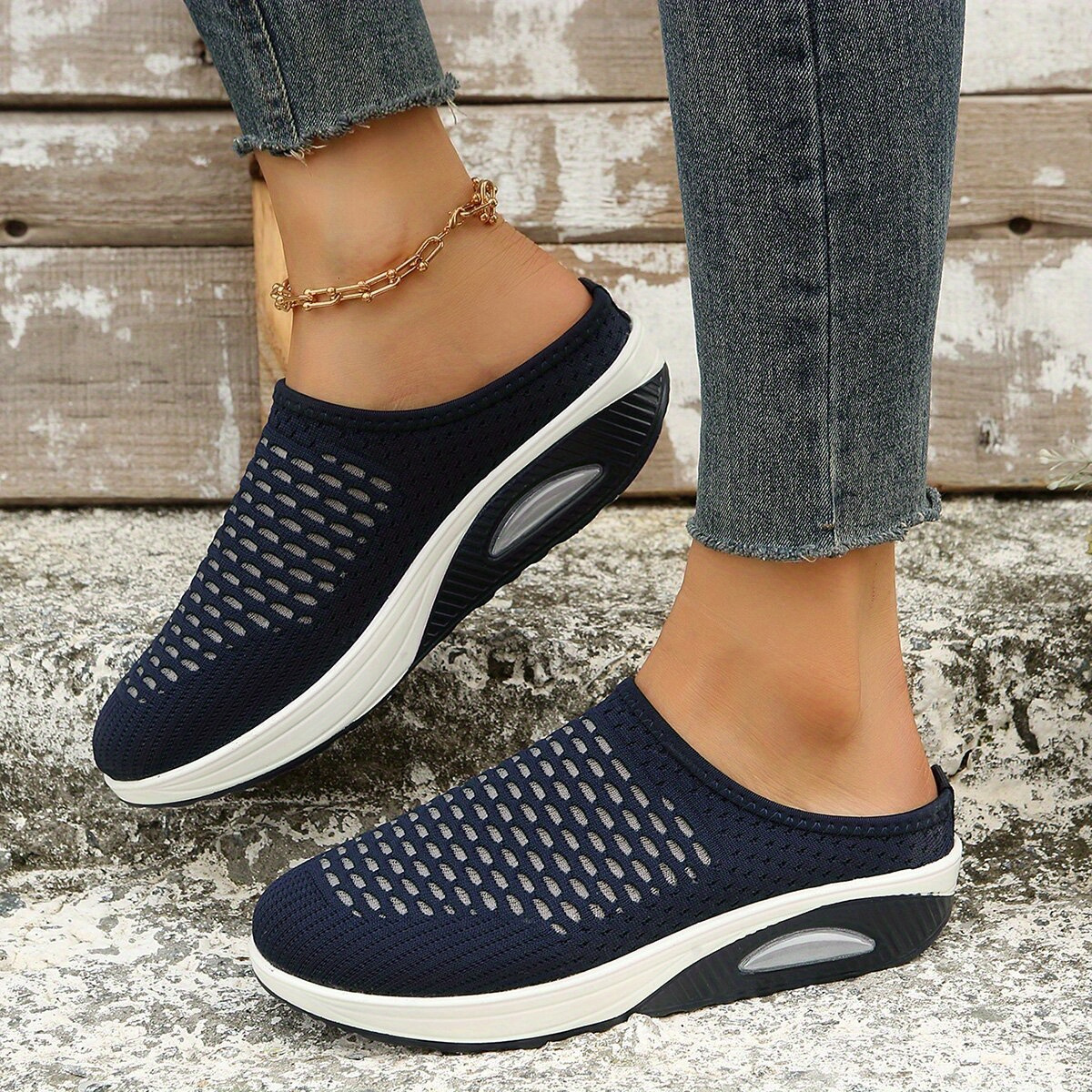 womens breathable mesh mule sneakers casual slip on air cushion shoes comfy arch support shoes details 2