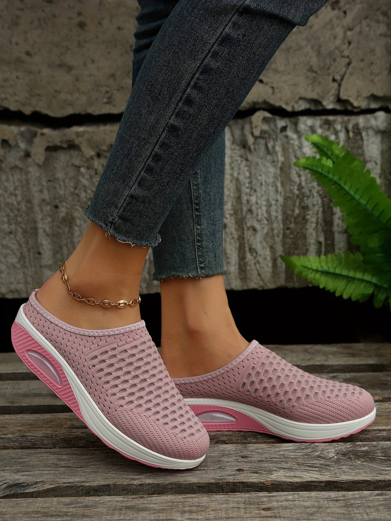 womens breathable mesh mule sneakers casual slip on air cushion shoes comfy arch support shoes details 4