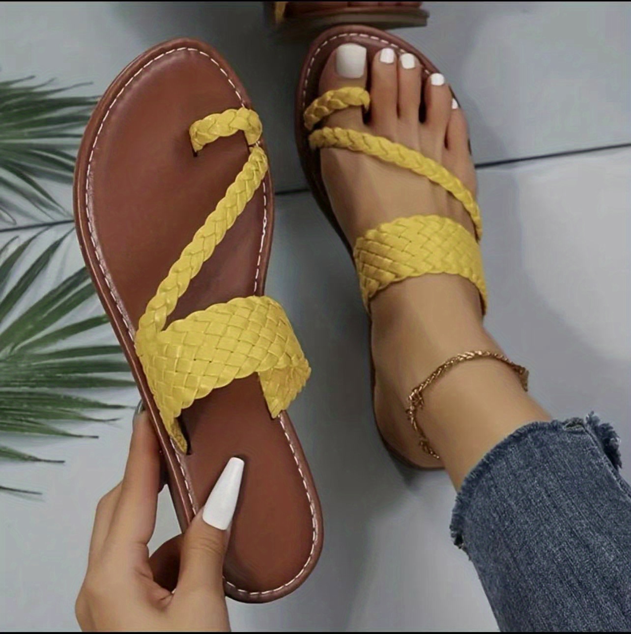 womens flat slide sandals toe loop open toe braided band shoes outdoor non slip slides details 7