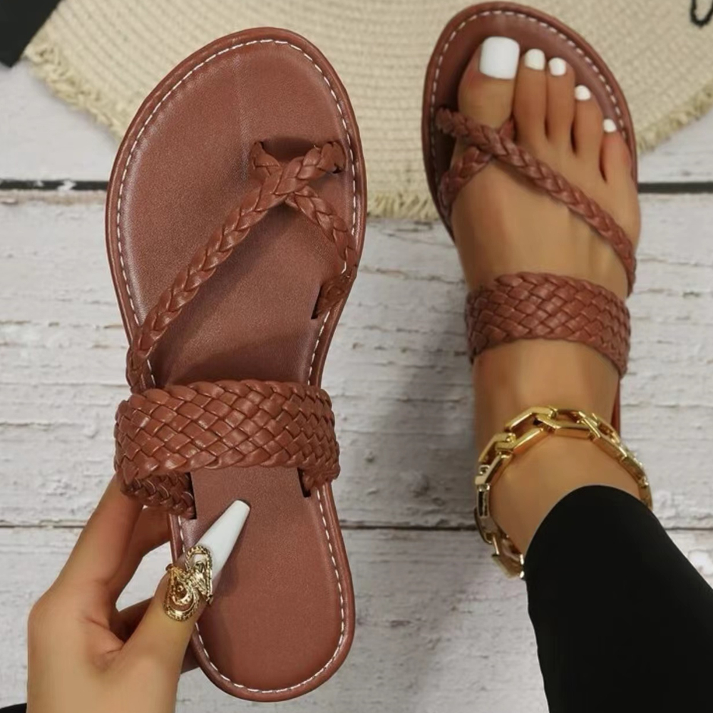 womens flat slide sandals weave detail thong sandals braided vamp beach slippers details 4