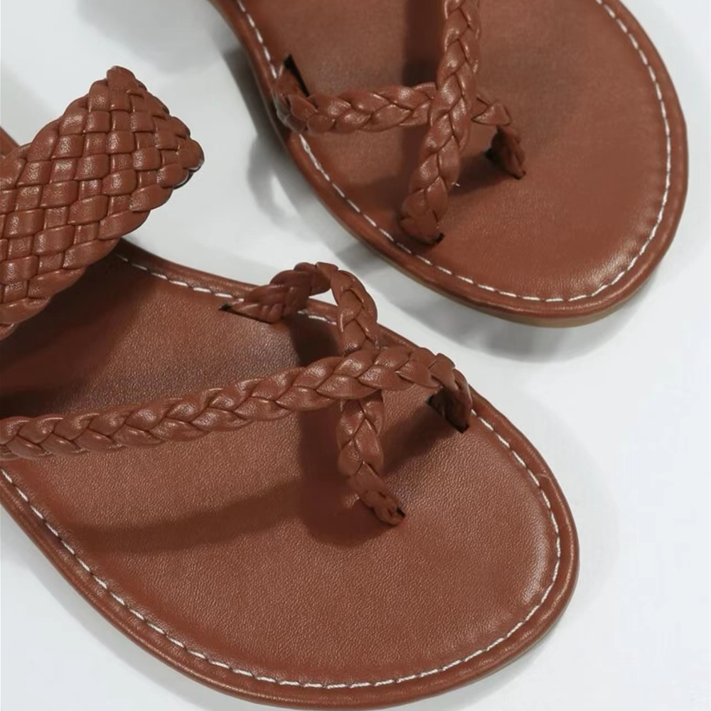 womens flat slide sandals weave detail thong sandals braided vamp beach slippers details 5