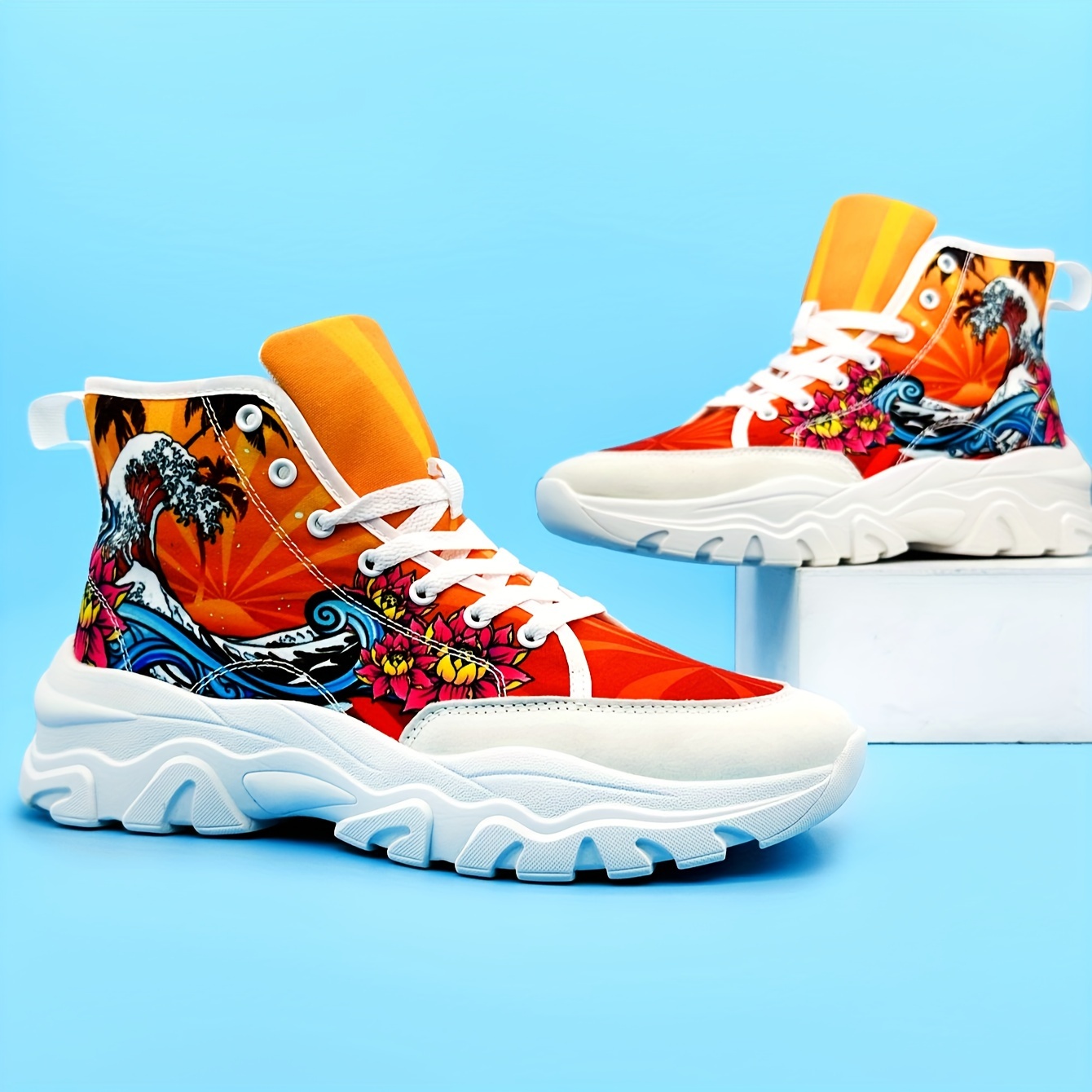 high top chunky shoes men s cartoon see wave pattern comfy details 2