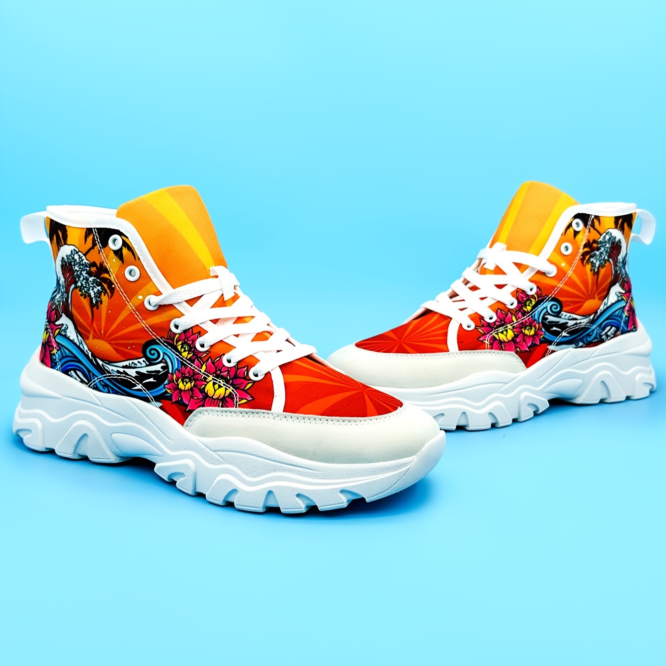 high top chunky shoes men s cartoon see wave pattern comfy details 4